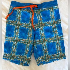 Robert Graham Blue and Orange Patterned Swim Shorts